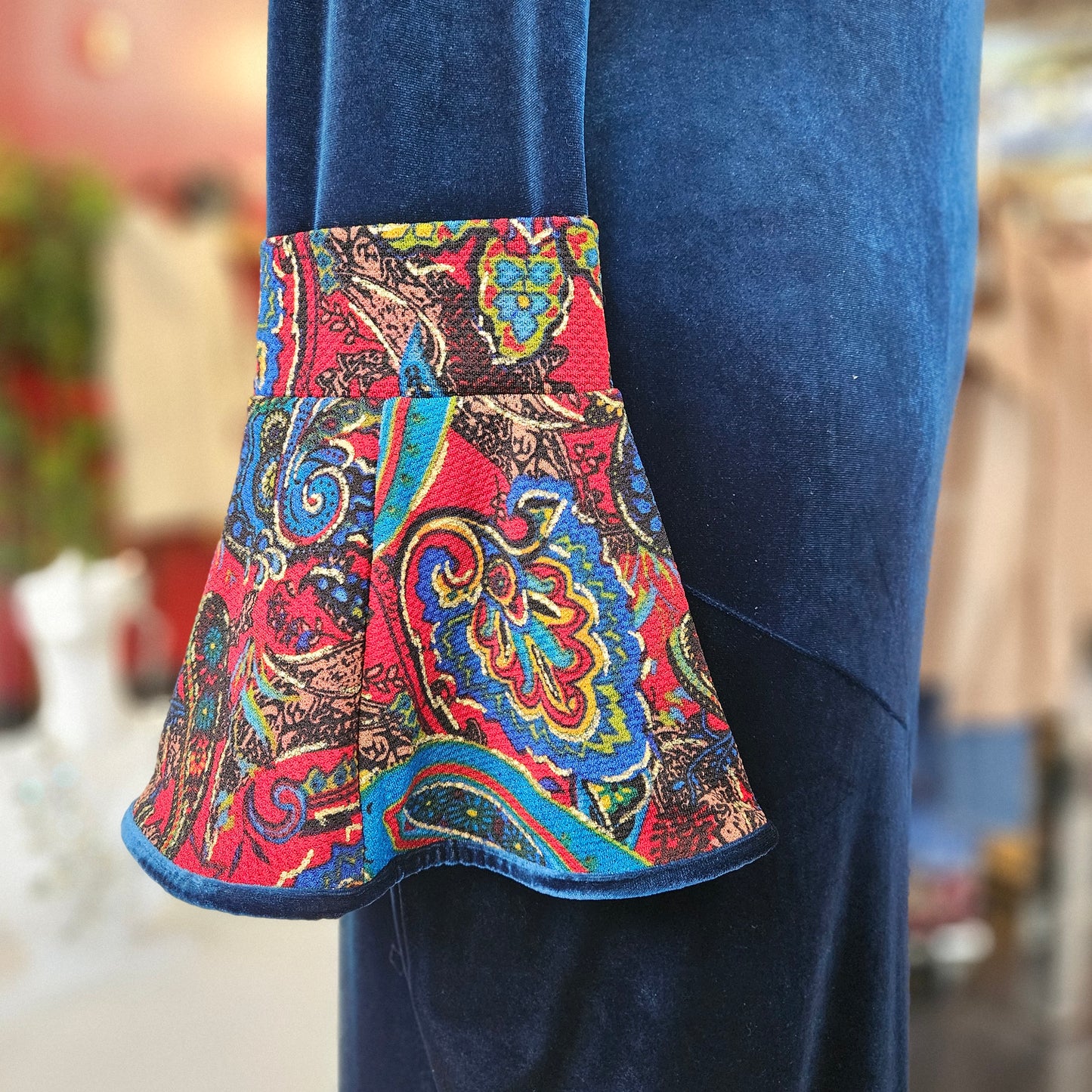 Nuvula Blue Velvet/ Red Jacquard Ruffle Dress