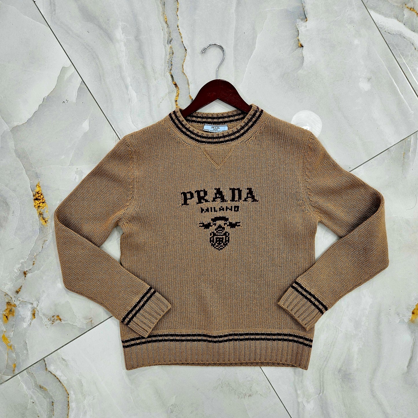 Prada Brown Burgundy Crew-neck Knit Sweater