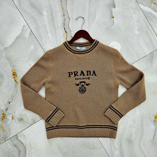 Prada Brown Burgundy Crew-neck Knit Sweater