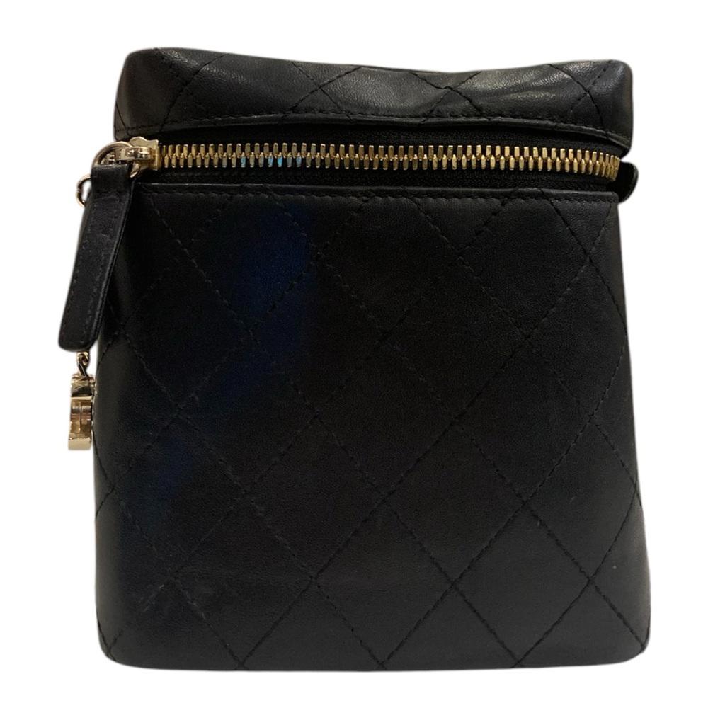 Chanel Black Leather Quilted Vanity Bag