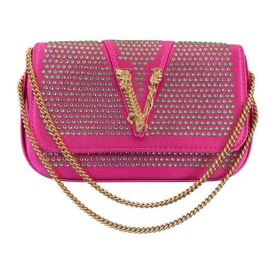Versace Pink and Gold Virtus Crystal Embellished Shoulder Bag