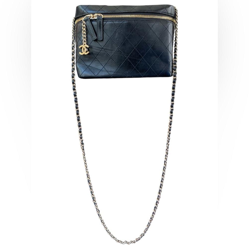 Chanel Black Leather Quilted Vanity Bag
