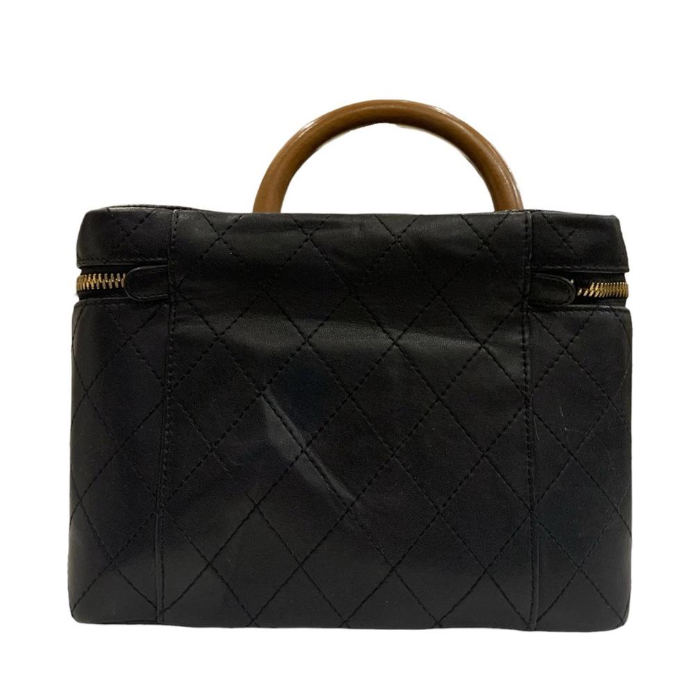 Chanel Black Leather Quilted Vanity Bag