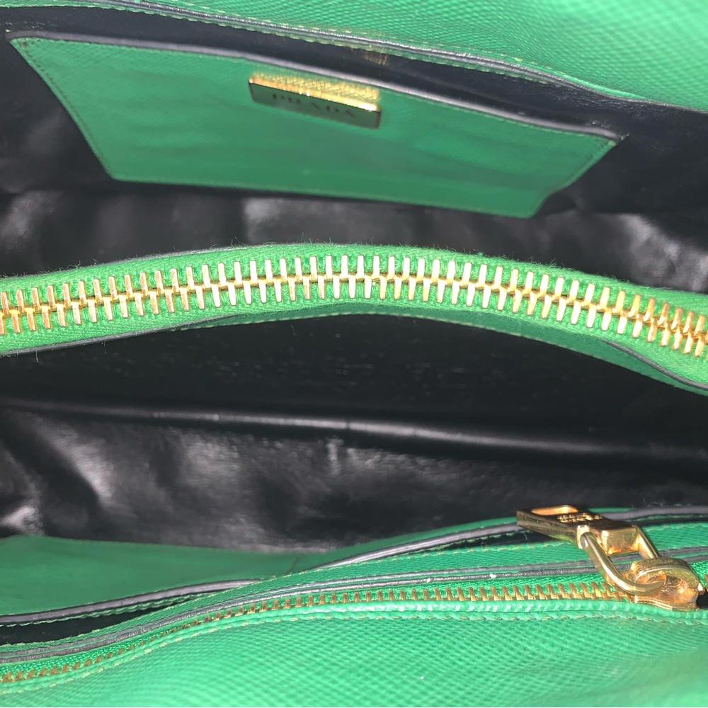 Prada Green Saffiano Cuir Leather Studded Satchel