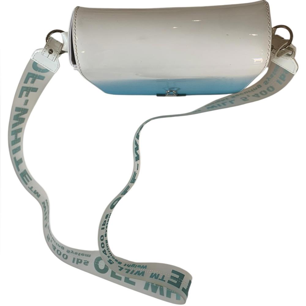 OFF WHITE White and Blue Patent Leather Mini Flap Crossbody