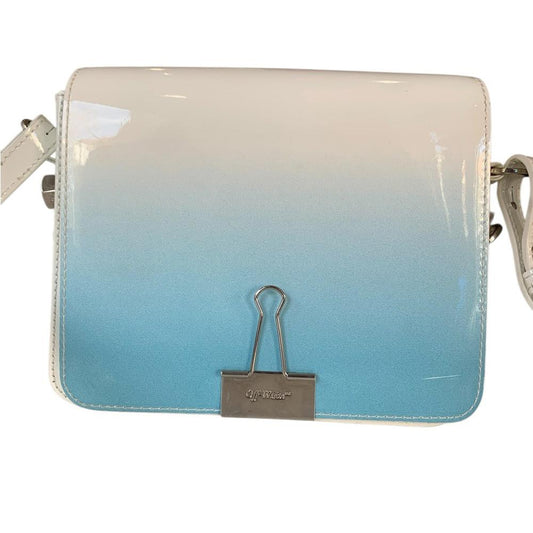 OFF WHITE White and Blue Patent Leather Mini Flap Crossbody