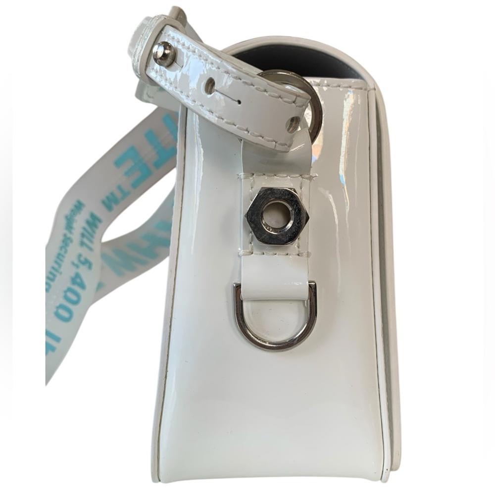 OFF WHITE White and Blue Patent Leather Mini Flap Crossbody