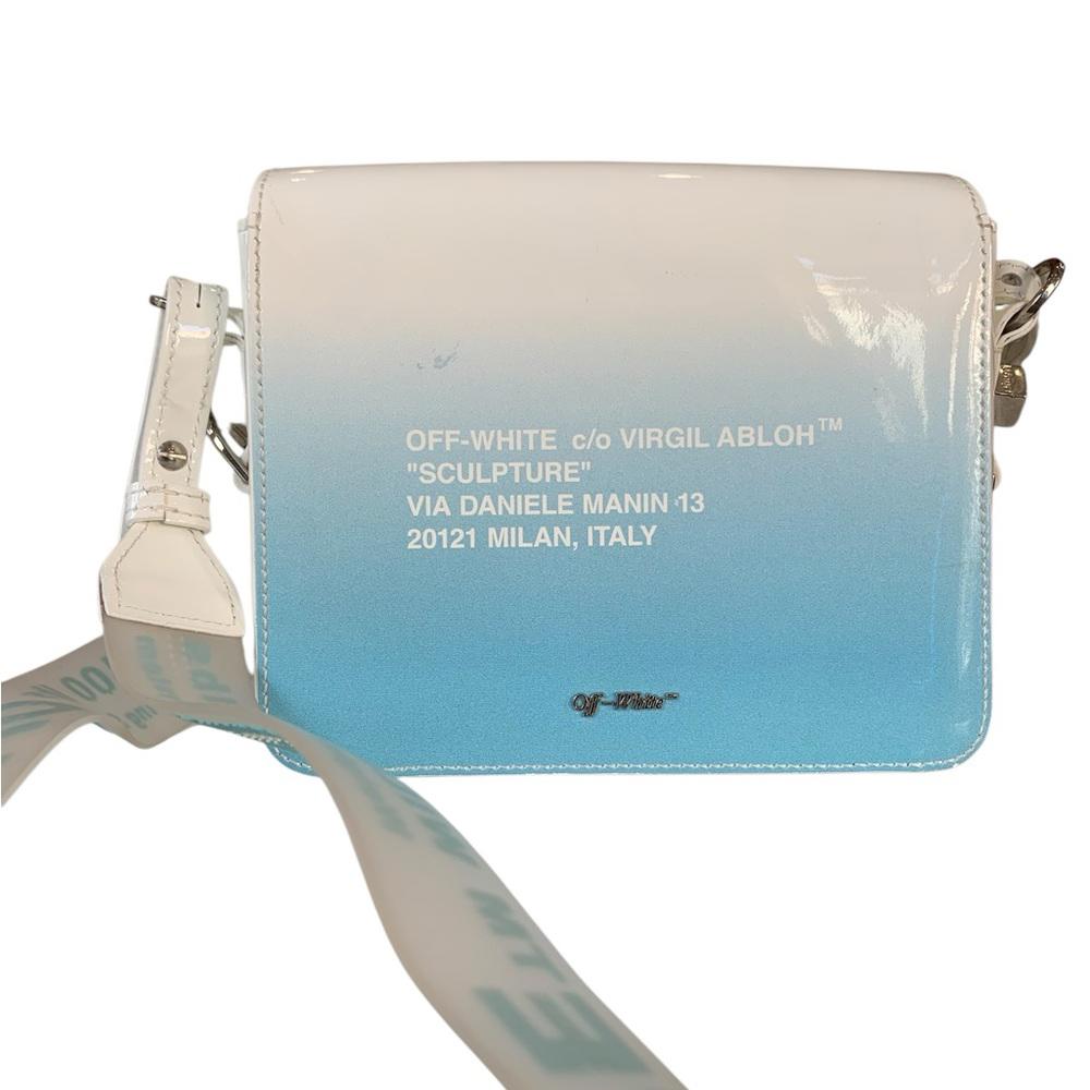 OFF WHITE White and Blue Patent Leather Mini Flap Crossbody