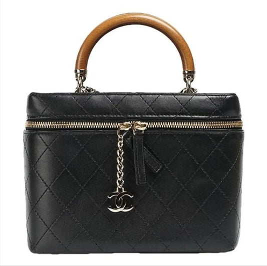 Chanel Black Leather Quilted Vanity Bag