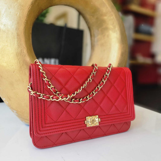 Chanel Red Patent Leather Quilted Long Wallet