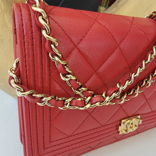 Chanel Red Patent Leather Quilted Long Wallet
