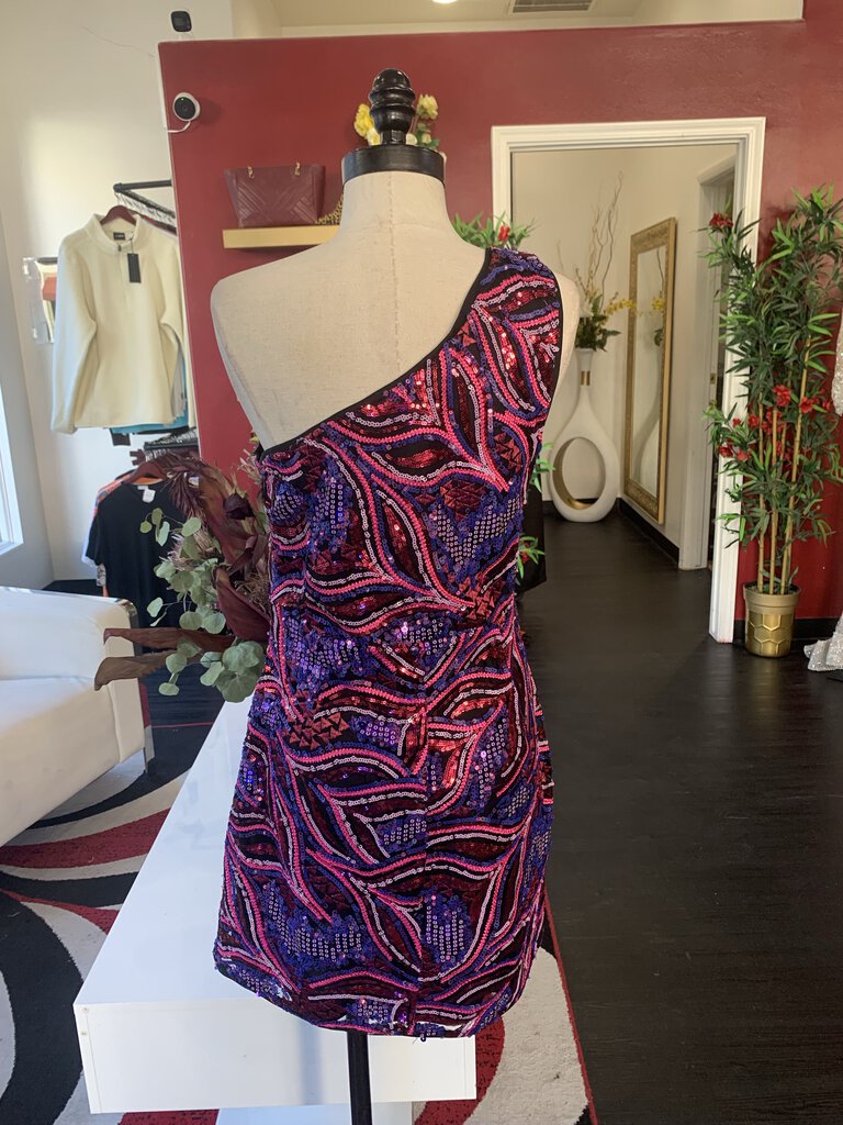 Lulus Pink and Purple Sequin S/L Dress