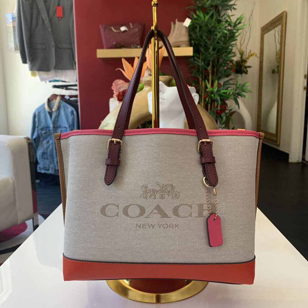 Coach Beige Orange Pink Mollie Tote NWT