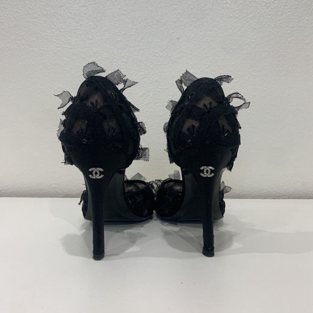 Chanel Black Lace Beaded Pumps