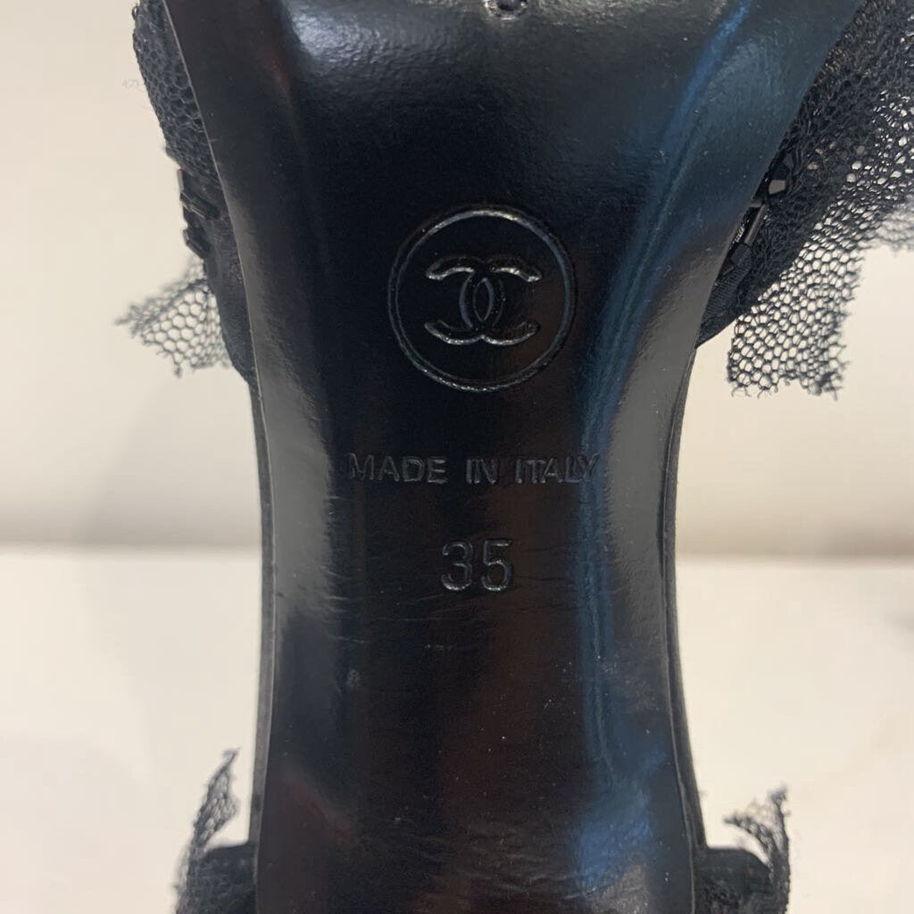 Chanel Black Lace Beaded Pumps