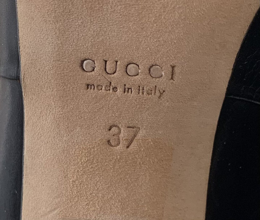Gucci Black Leather Tall Boots w/ Gold Studs