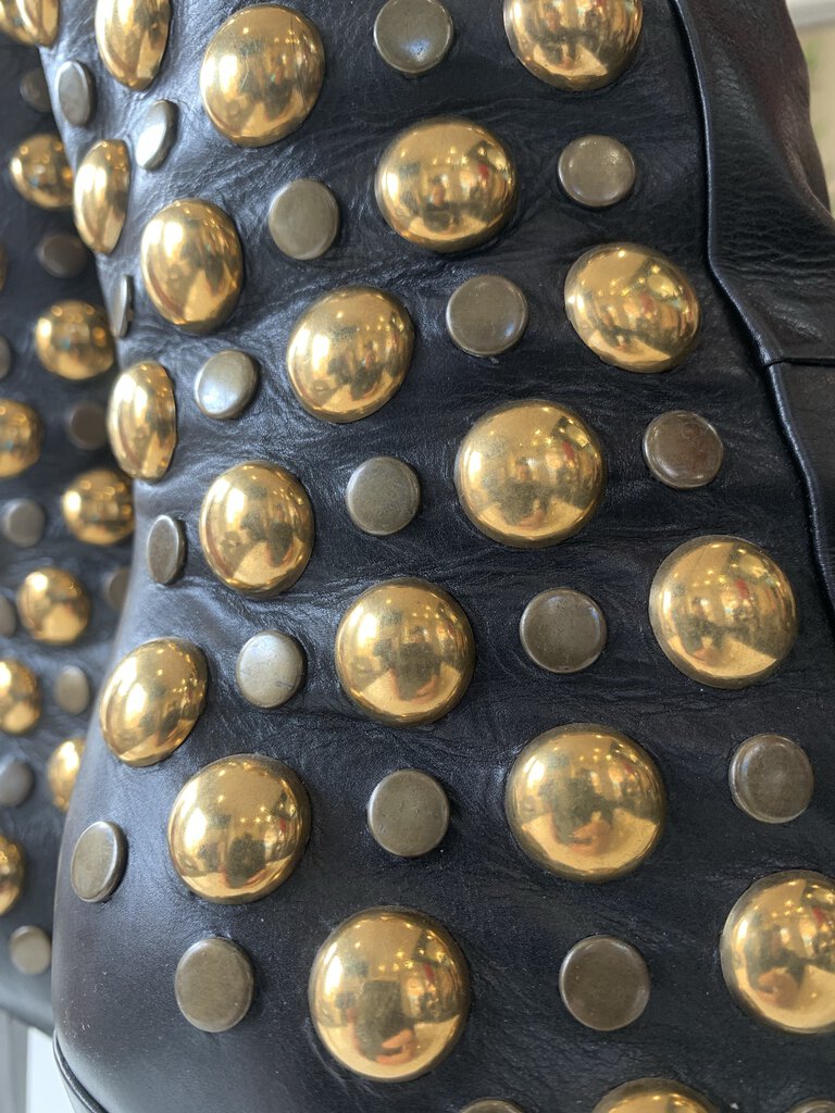 Gucci Black Leather Tall Boots w/ Gold Studs