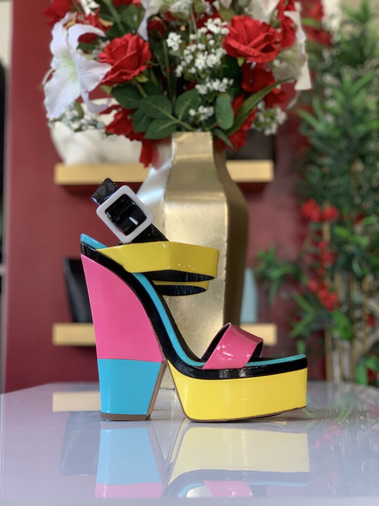 Giuseppe Zanotti Yellow Pink Green Wedge Heels