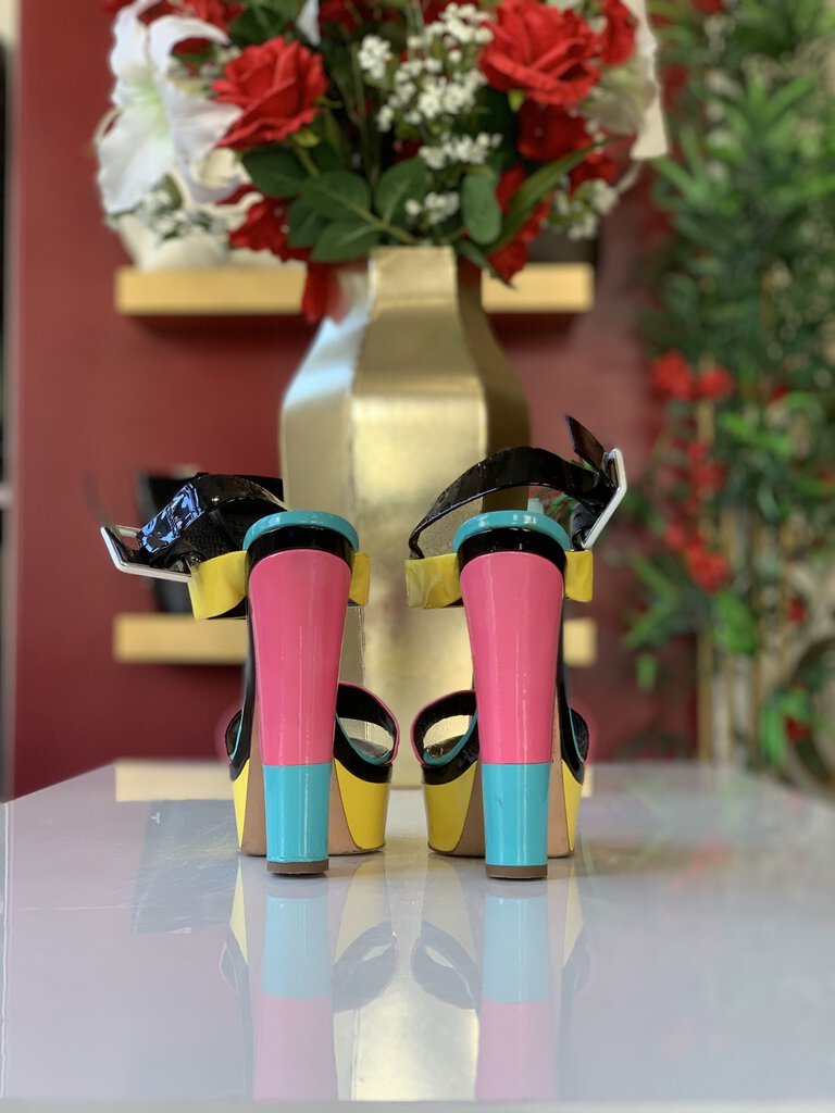 Giuseppe Zanotti Yellow Pink Green Wedge Heels