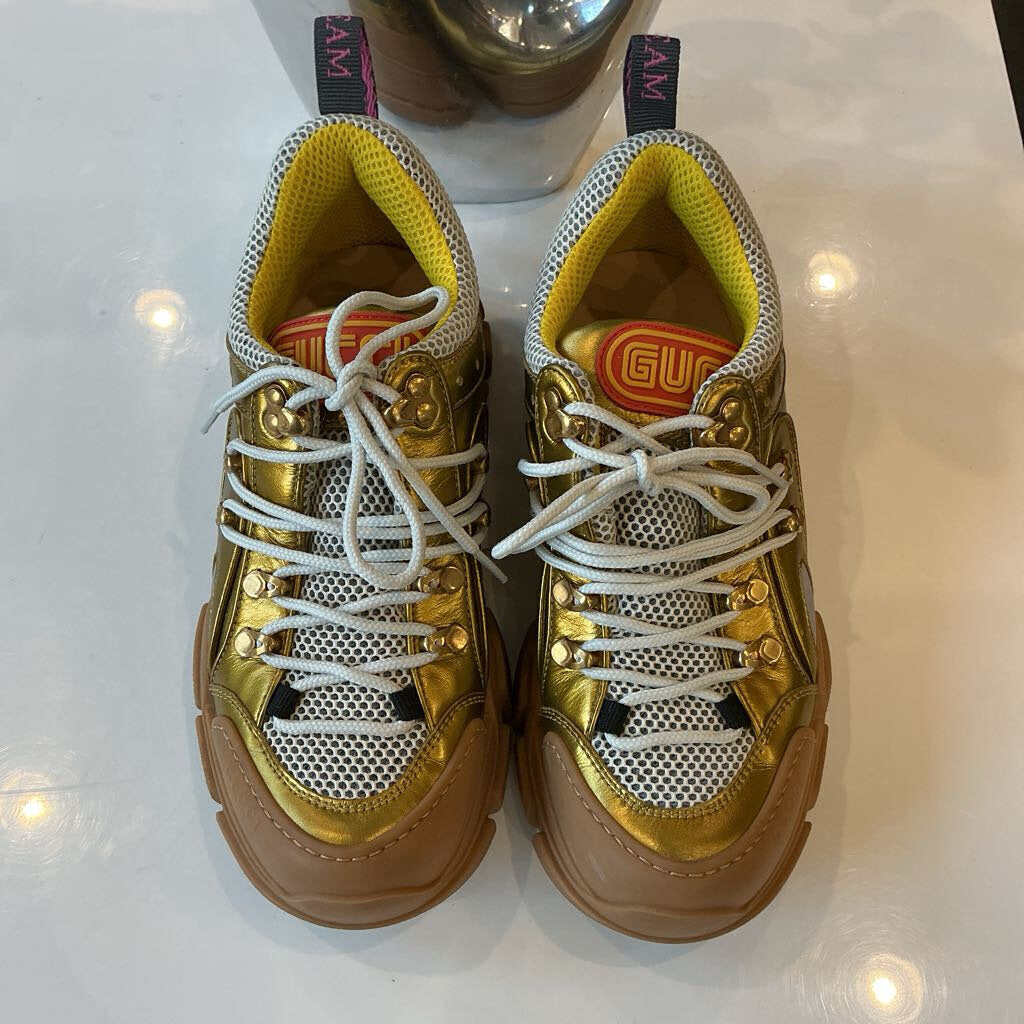 Gucci UNISEX Gold Flashtrek Mesh Leather Sneakers