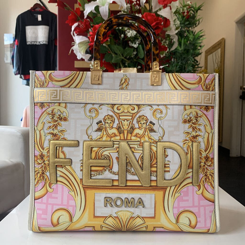 FENDACE White Gold Pink SUBSHINE Leather Tote