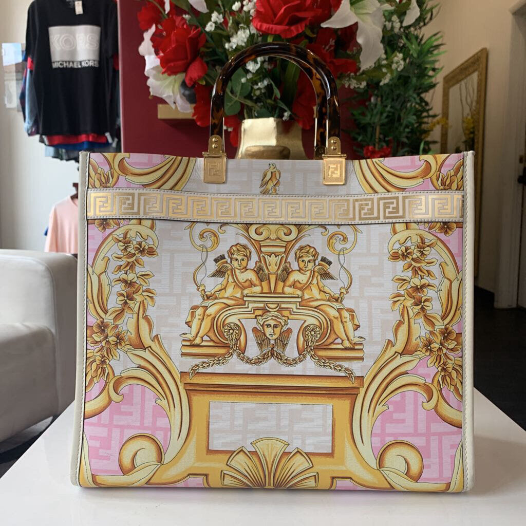 FENDACE White Gold Pink SUBSHINE Leather Tote