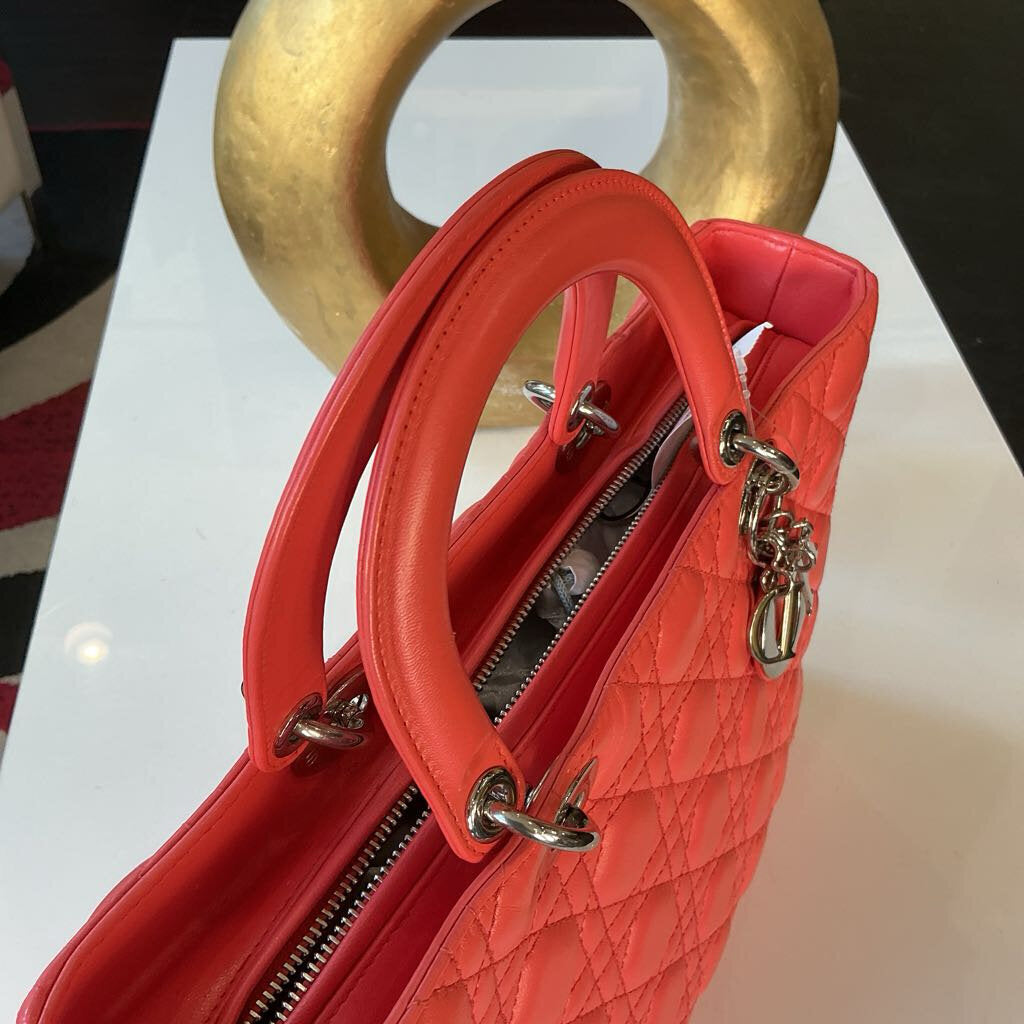 Christian Dior Coral Quilted 2way Handbag