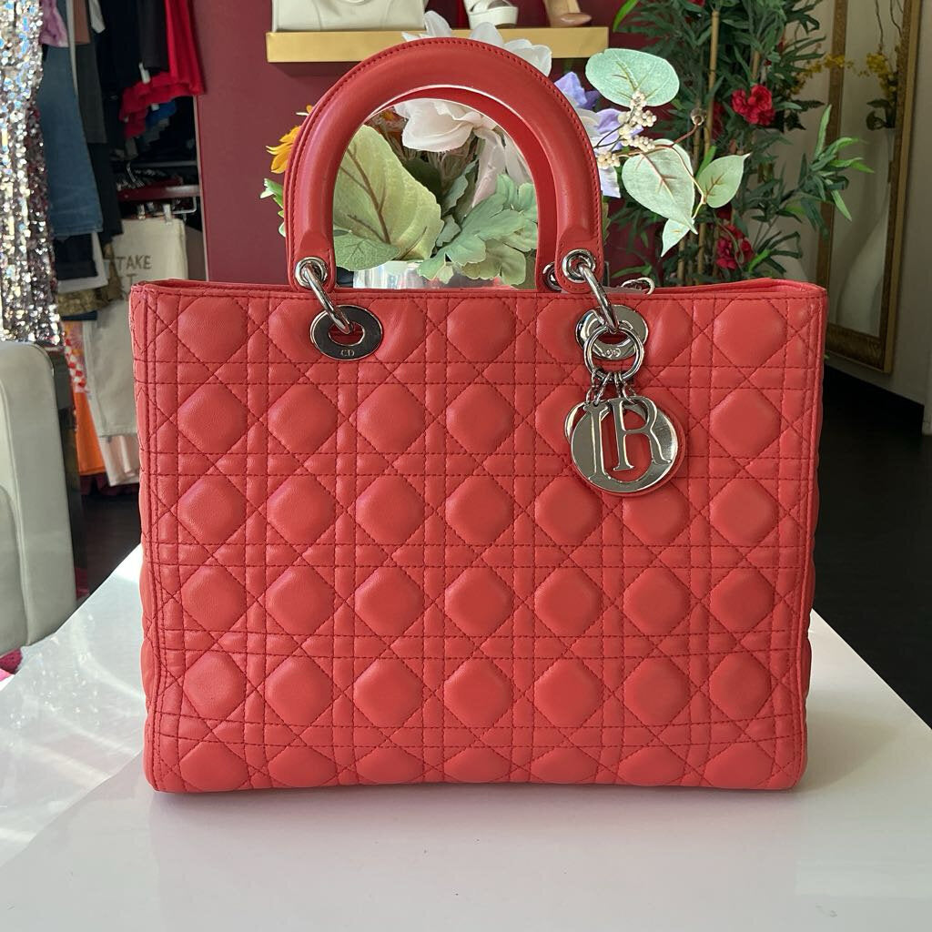 Christian Dior Coral Quilted 2way Handbag
