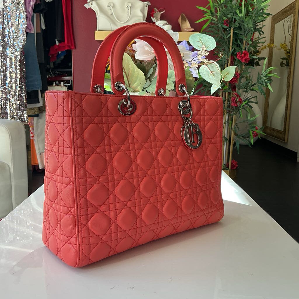 Christian Dior Coral Quilted 2way Handbag