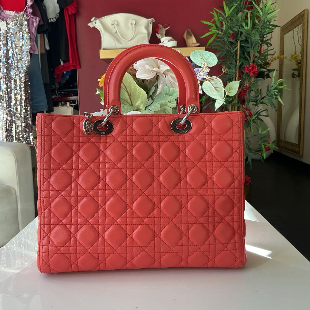 Christian Dior Coral Quilted 2way Handbag