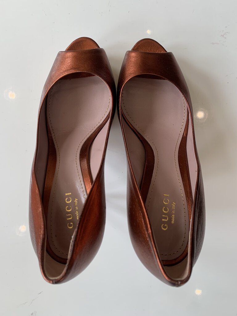 Gucci Brown Metallic Cork Heels