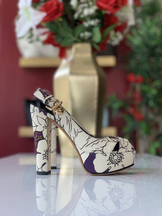 Louis Vuitton White Floral Pumps