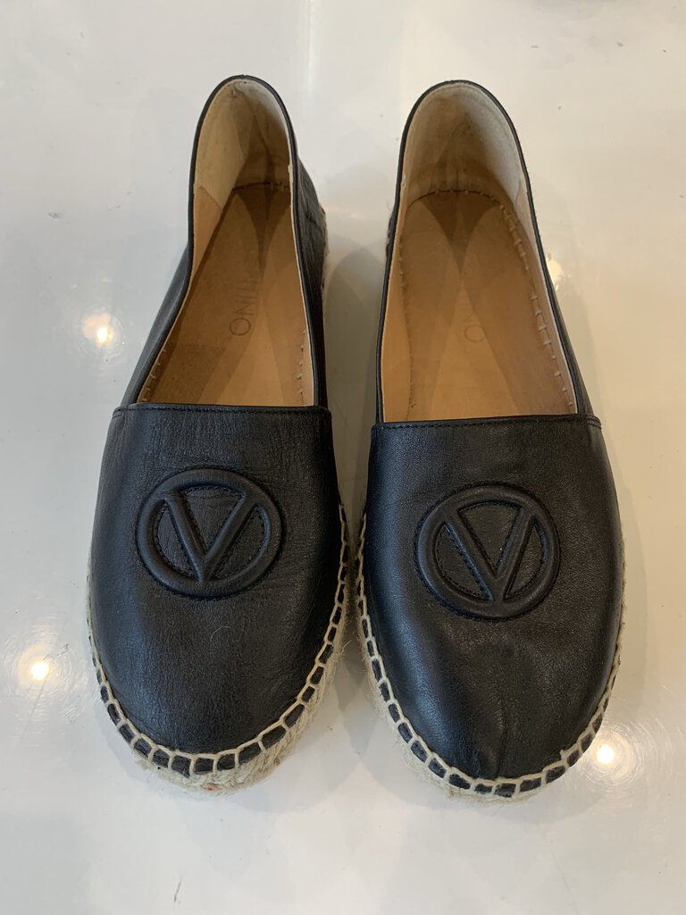 Valentino Black Leather Rope Bottom Slip Ons