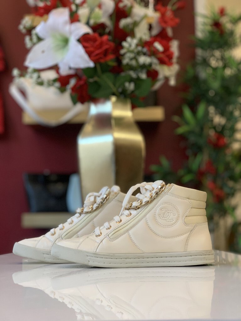Chanel Cream High Top Sneakers
