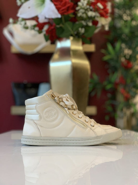 Chanel Cream High Top Sneakers