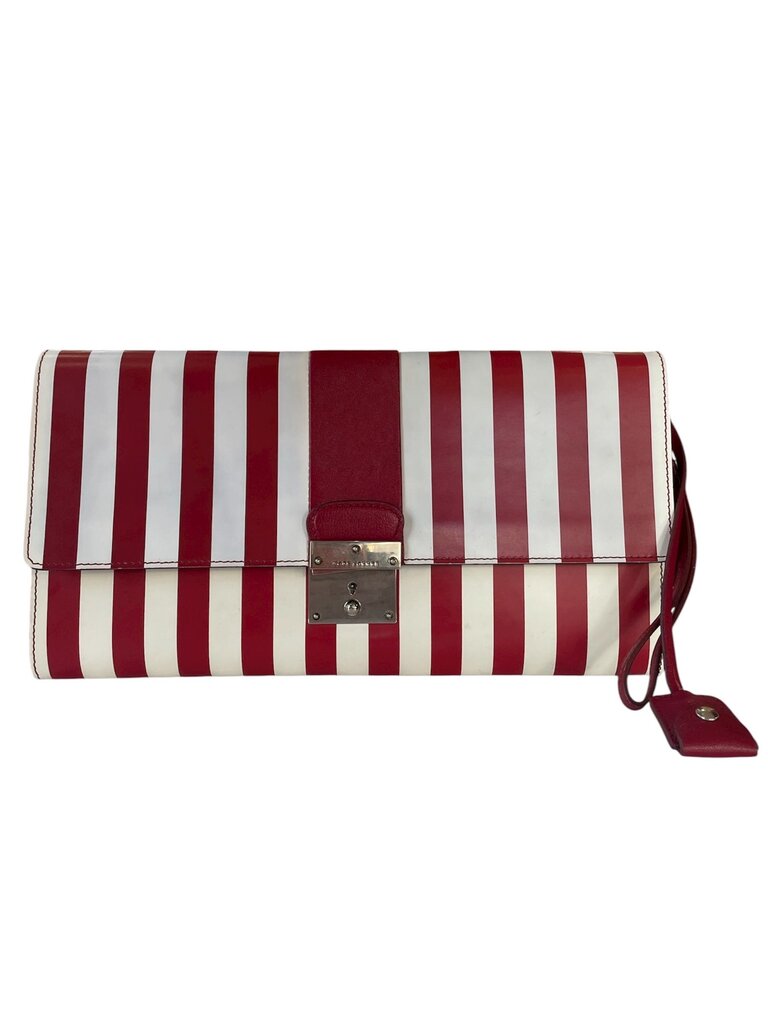 Marc Jacobs Red White Striped Leather Clutch