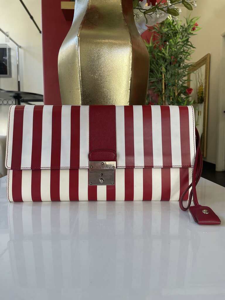 Marc Jacobs Red White Striped Leather Clutch
