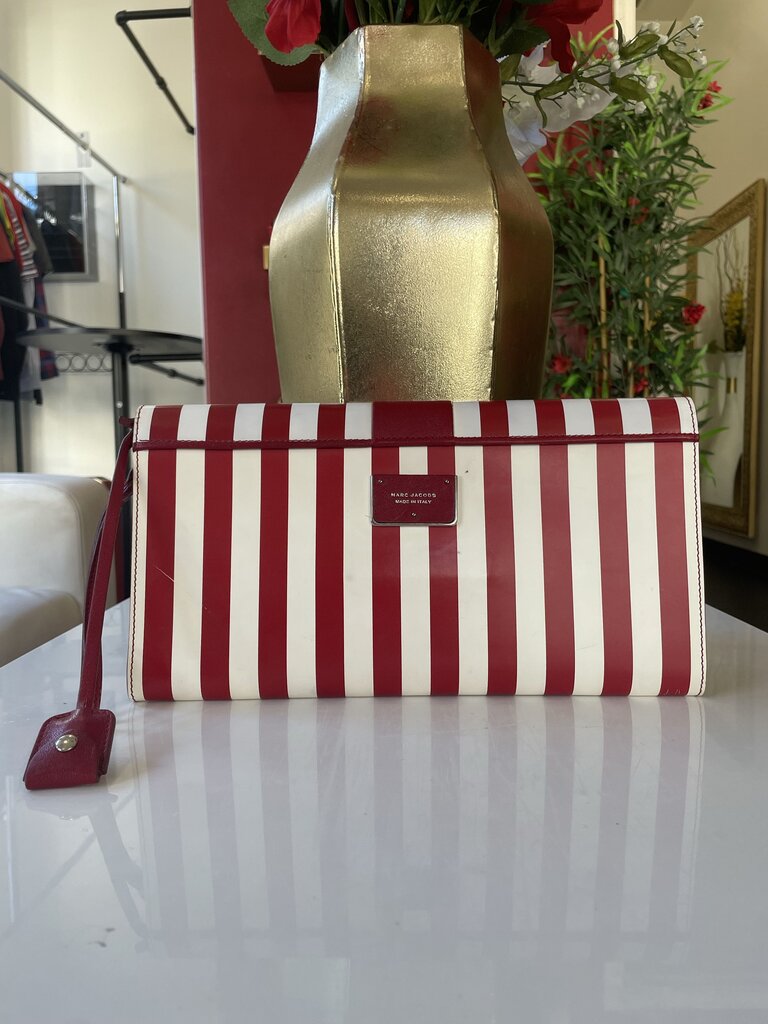 Marc Jacobs Red White Striped Leather Clutch
