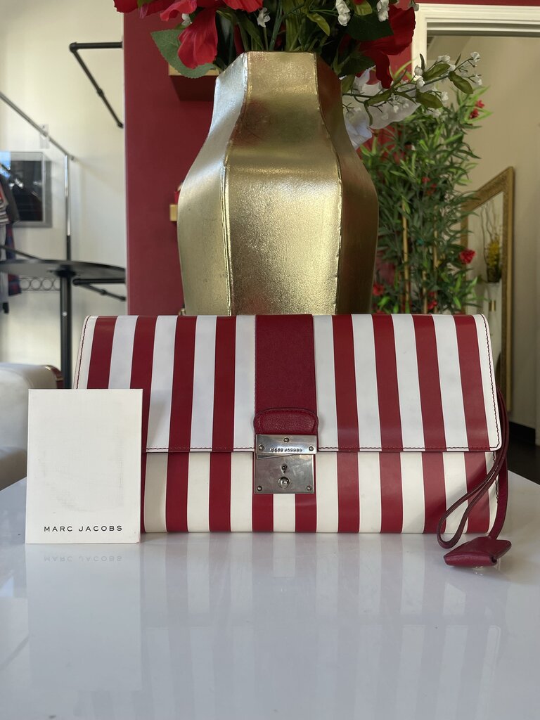 Marc Jacobs Red White Striped Leather Clutch