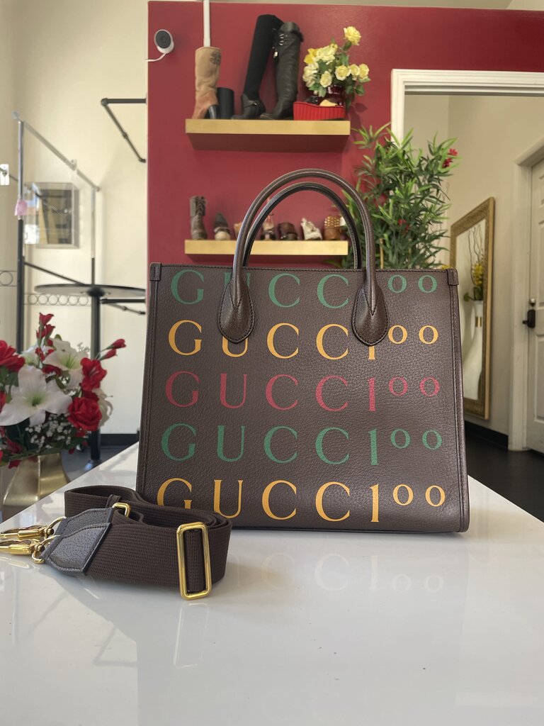 Gucci Brown Calfskin Leather 100 Tote Bag