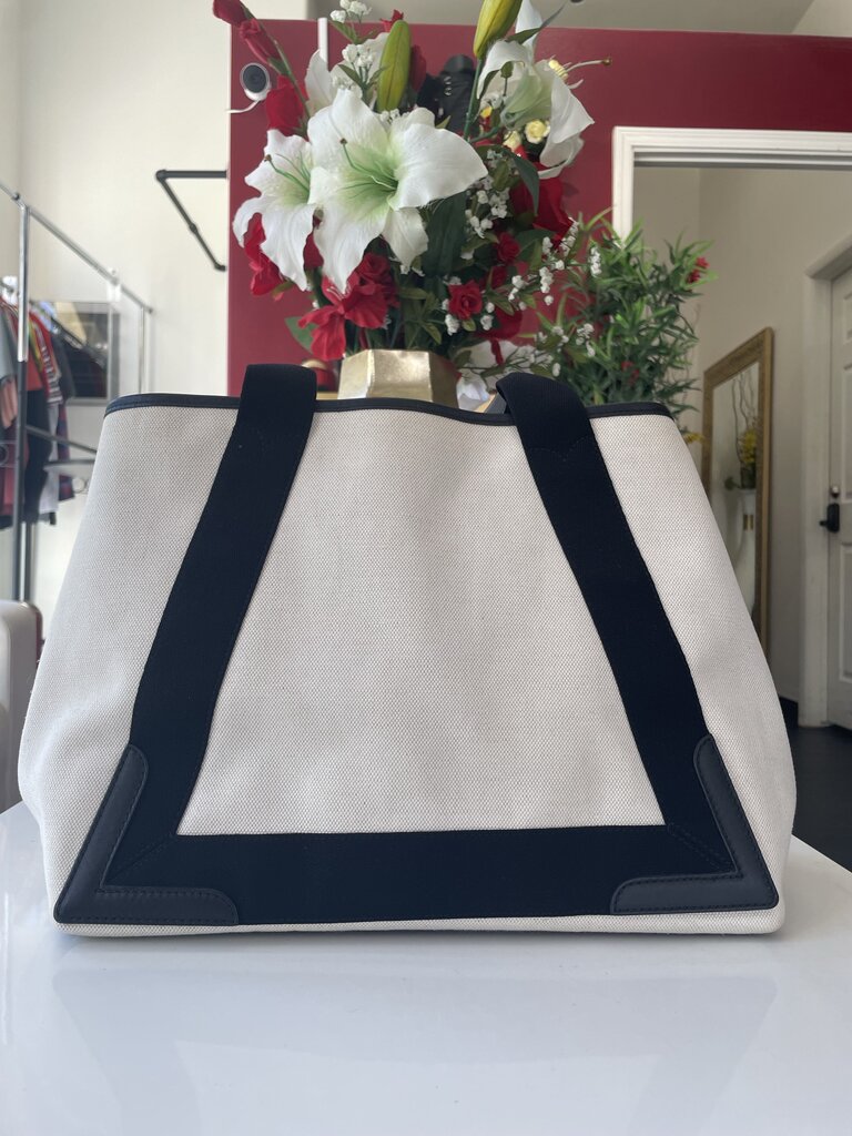 Balenciaga Cream, Black Cabas Canvas Tote Bag