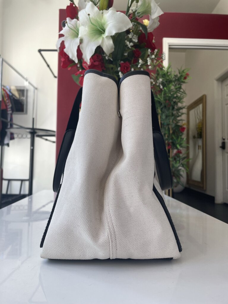 Balenciaga Cream, Black Cabas Canvas Tote Bag