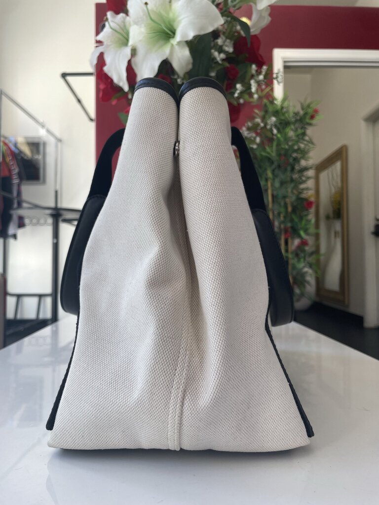 Balenciaga Cream, Black Cabas Canvas Tote Bag