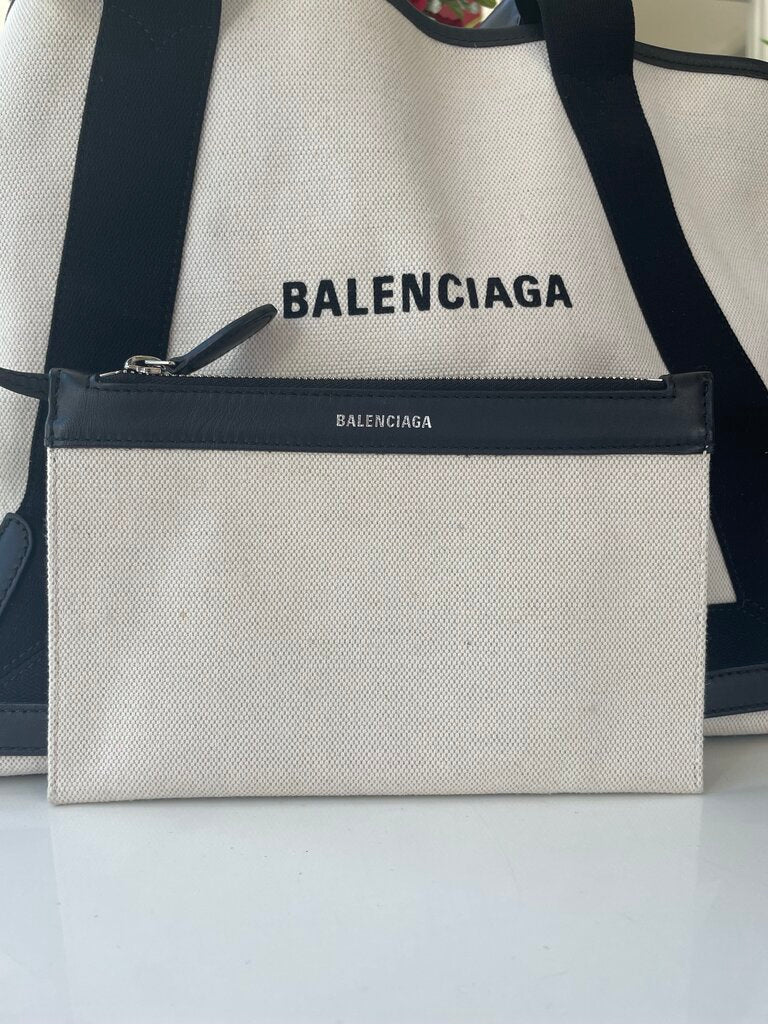 Balenciaga Cream, Black Cabas Canvas Tote Bag