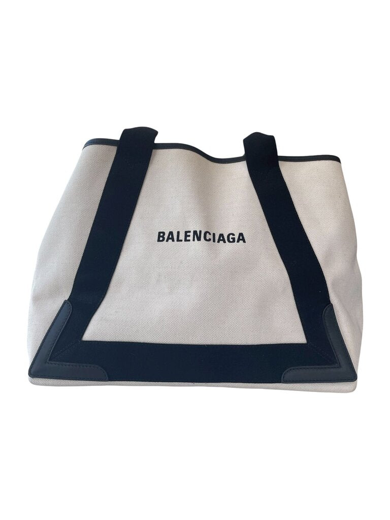 Balenciaga Cream, Black Cabas Canvas Tote Bag