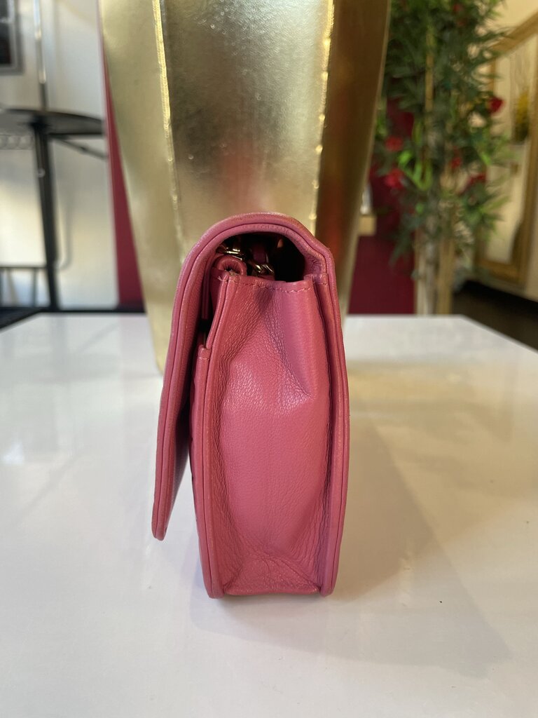 Chanel Pink Lambskin Embossed Camellia Wallet on Chain