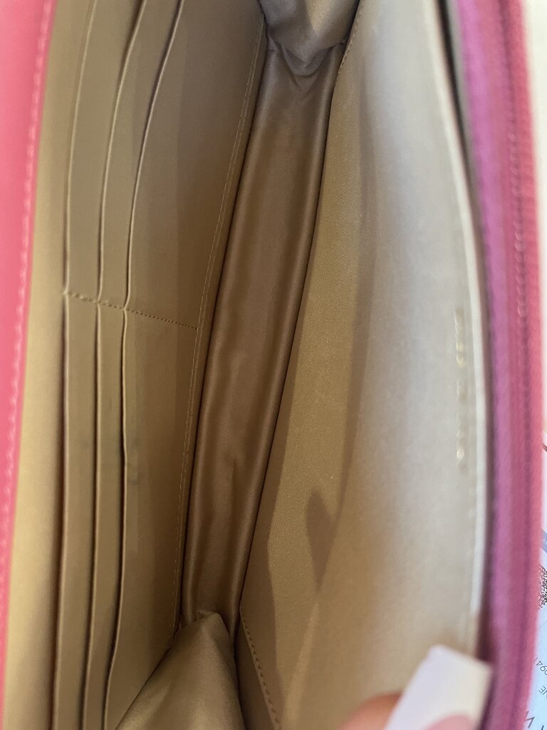 Chanel Pink Lambskin Embossed Camellia Wallet on Chain