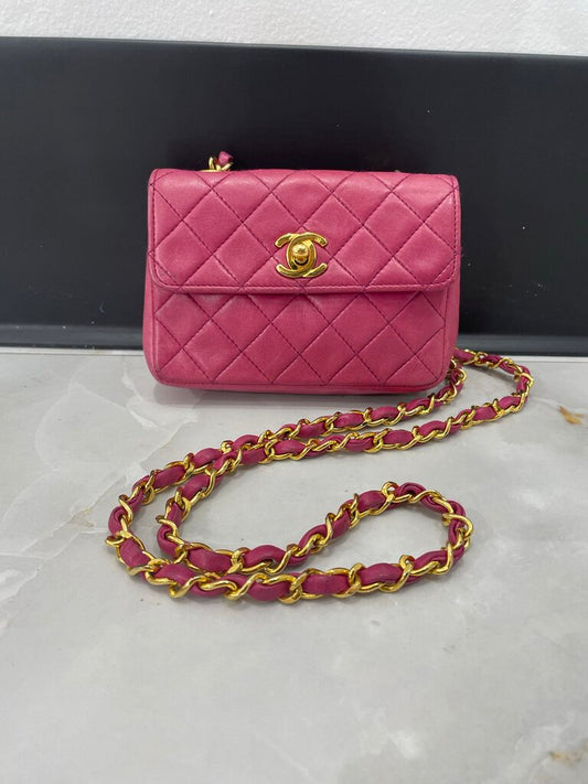 Chanel Pink Lambskin Leather 24k Gold Hardware Mini Crossbody
