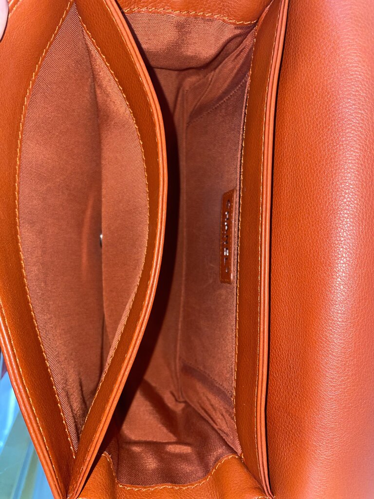 Chanel Blood Orange Leather Gunmetal Boy Bag