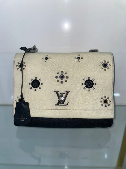 Louis Vuitton Cream, Black Calfskin Mechanical Flowers Lockme Handbag